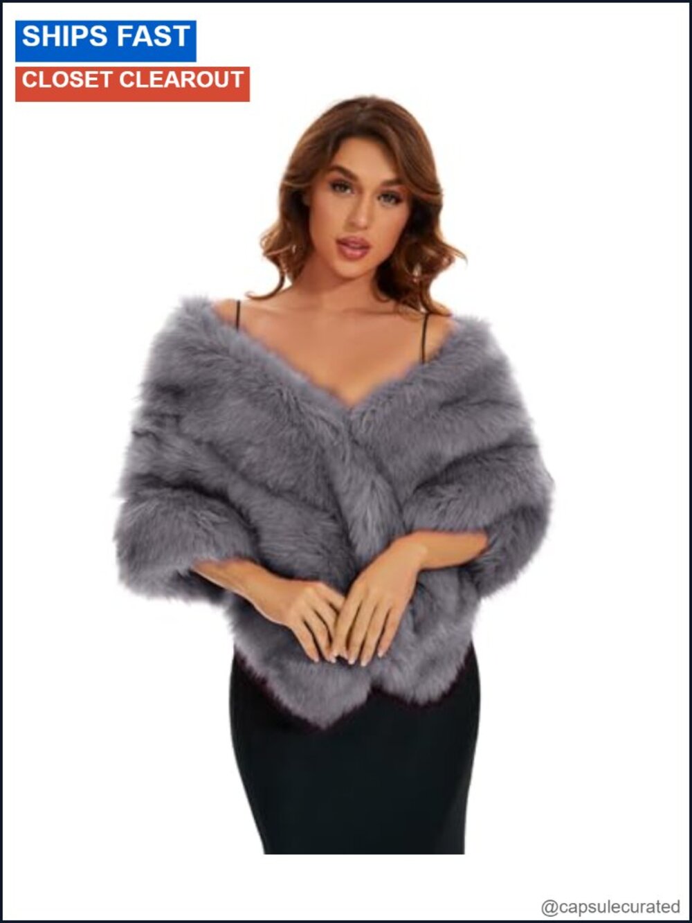 Faux Fur Shawl Wrap with Hidden Pockets for Wedding Bride